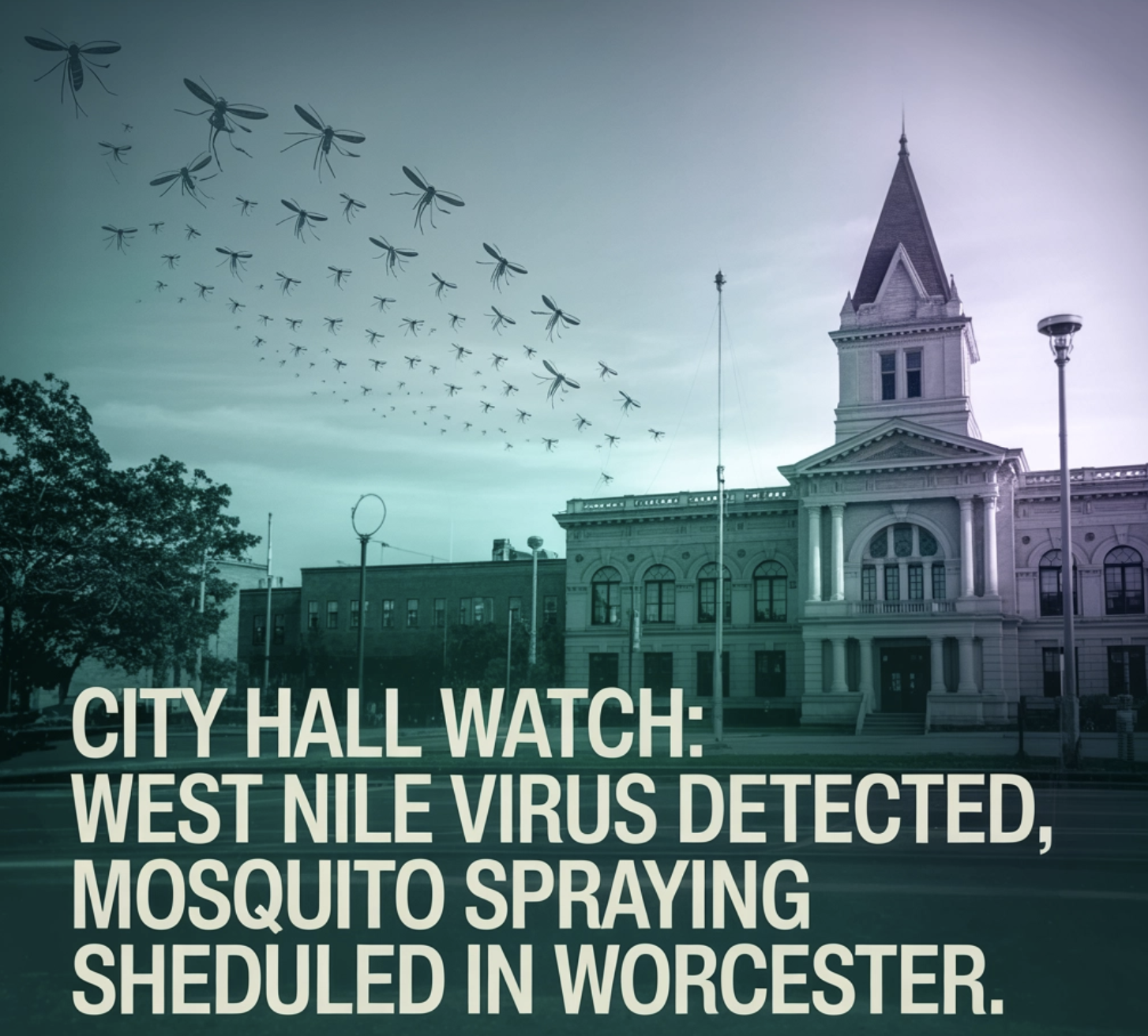 a building with many birds flying in the sky