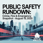 Worcester Public Safety Rundown graphic for crime, fire, and emergency snapshot on August 19, 2025.