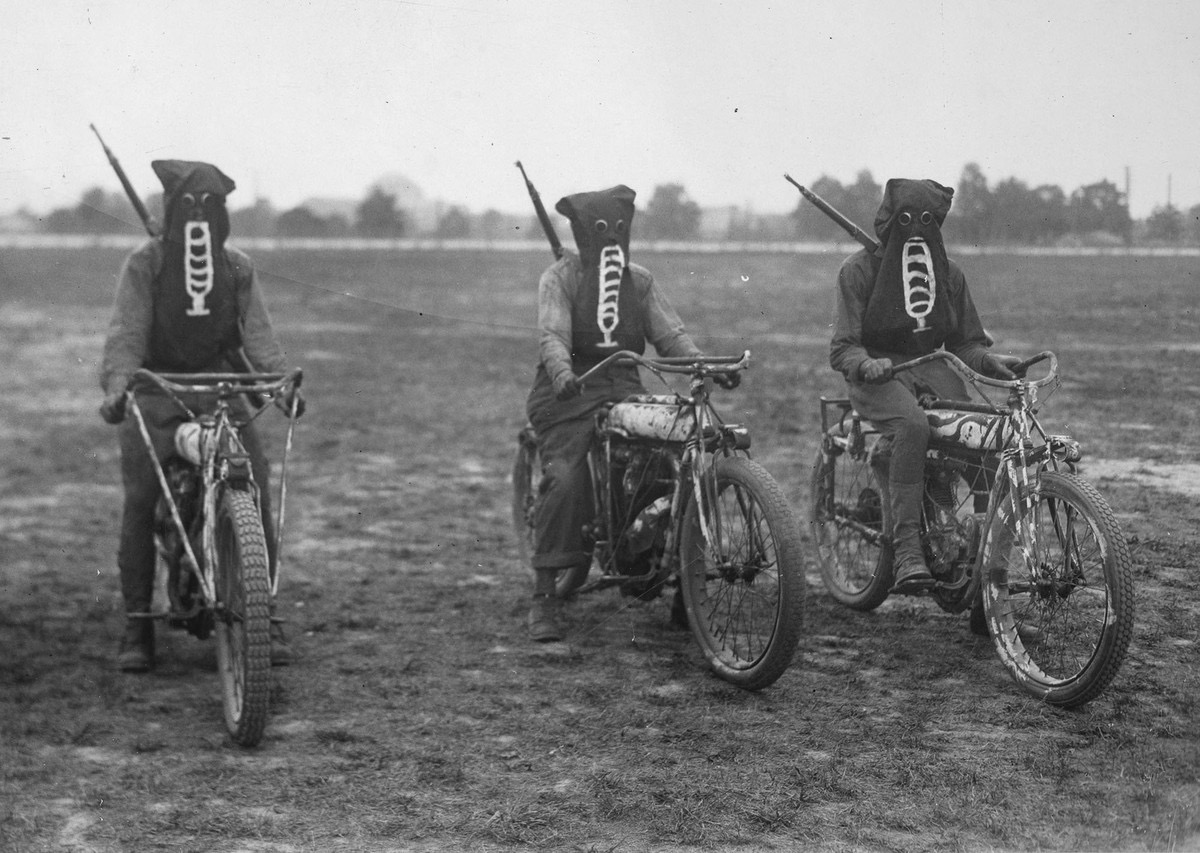 WWI motorcycle message carriers training on the Homefront. From National Archives