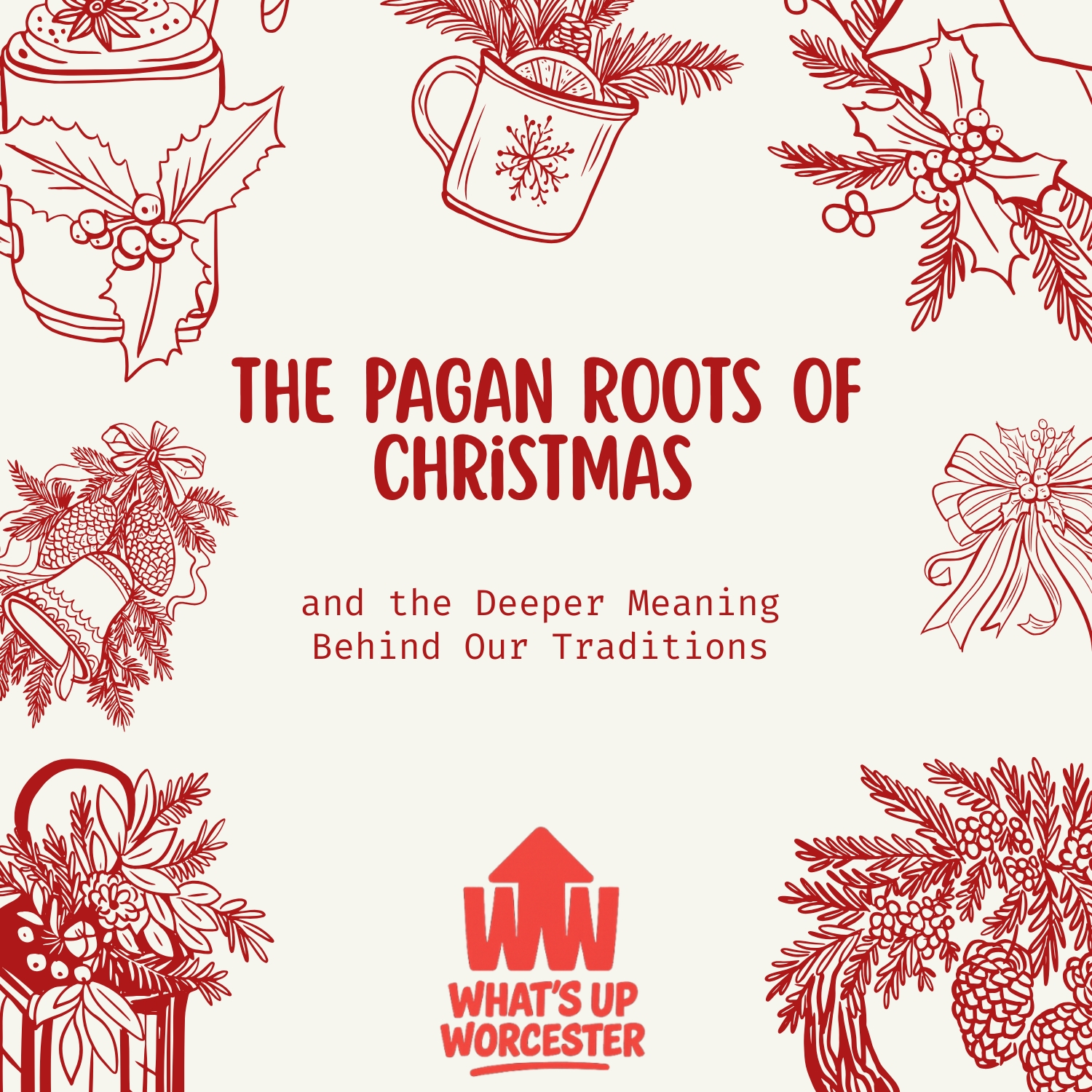 Cream Red Hand Drawn Merry Christmas Greeting Card